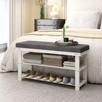 Banc à chaussures 2 niveaux en bambou, stable, organisateur de chaussures pour entrée, salon, supporte jusqu'à 136 kg, 29 x 90 x 49 cm