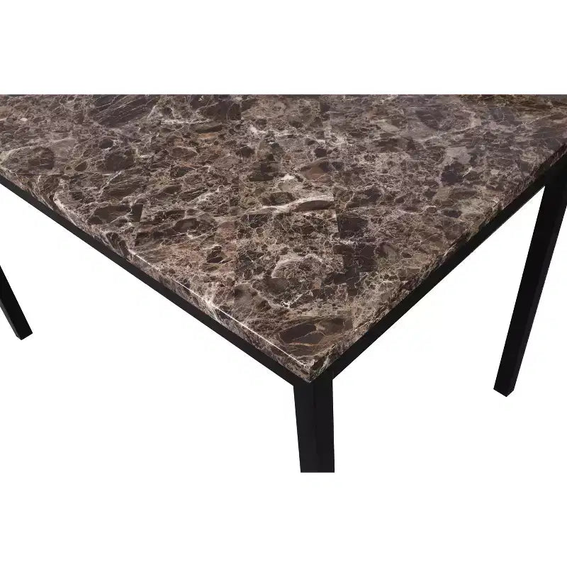 Table de salle à manger Citico en métal hauteur comptoir avec plateau en faux marbre stratifié, noir