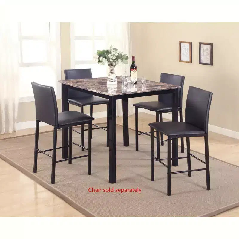 Table de salle à manger Citico en métal hauteur comptoir avec plateau en faux marbre stratifié, noir