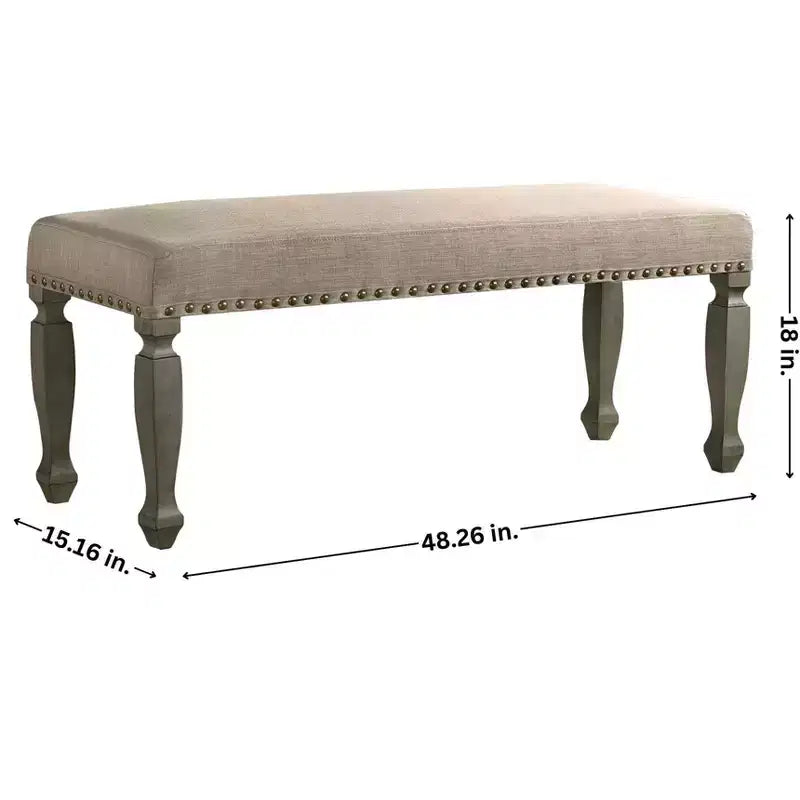 Banc rembourré Breda avec clous décoratifs, Gris antique
