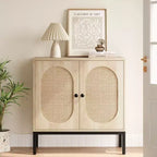Bahut en rotin, meuble de rangement naturel avec étagères réglables, petite console pour salle à manger, cuisine, salon, couloir