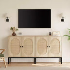Bahut en rotin, meuble de rangement naturel avec étagères réglables, petite console pour salle à manger, cuisine, salon, couloir
