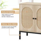 Bahut en rotin, meuble de rangement naturel avec étagères réglables, petite console pour salle à manger, cuisine, salon, couloir