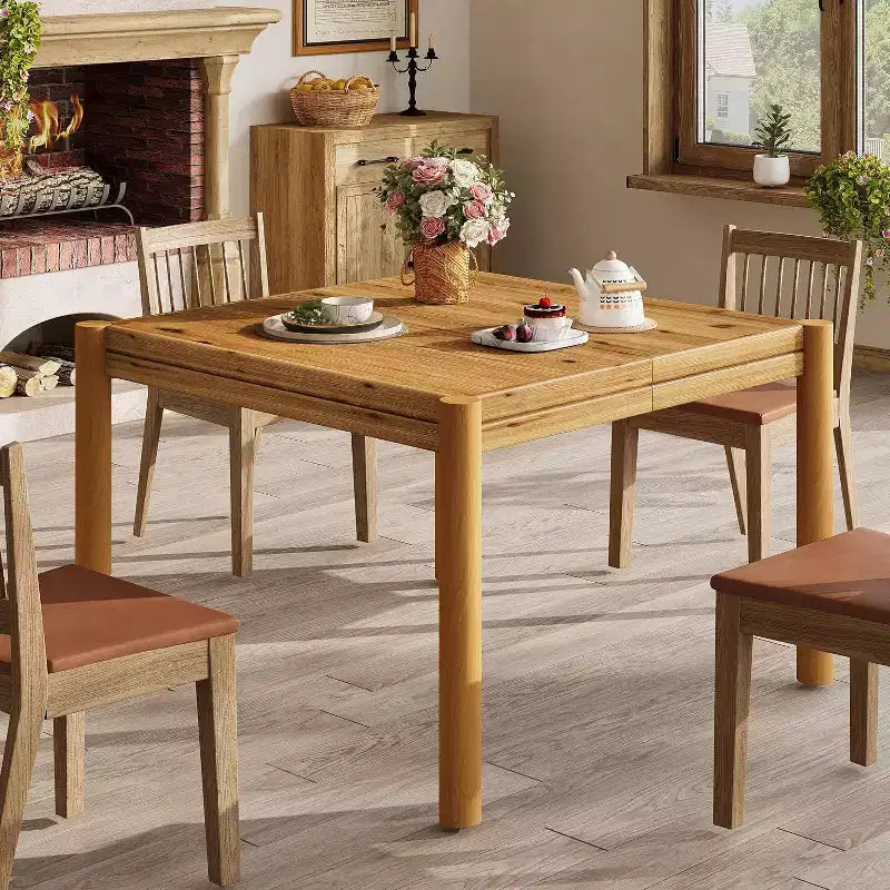Table à manger carrée en bois massif de 100 cm pour 4 personnes, table de cuisine de style campagnard pour salle à manger, cuisine, salon, assemblage facile