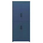 Meuble de rangement autoportant 67x28x15 pouces, en bois blanc, 4 portes, avec portes en bois massif pour salon de maison