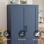 Meuble de rangement autoportant 67x28x15 pouces, en bois blanc, 4 portes, avec portes en bois massif pour salon de maison