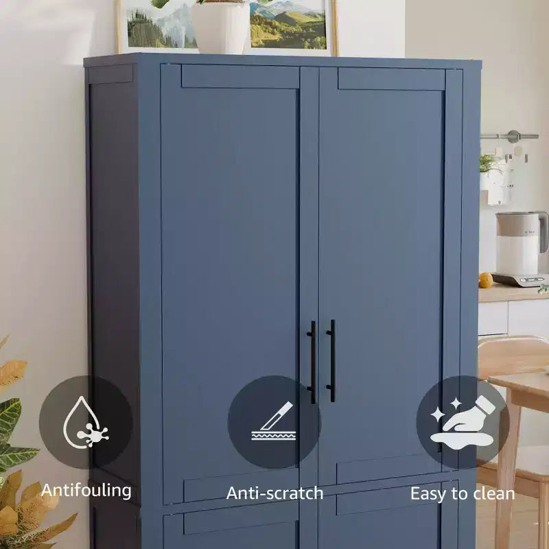 Meuble de rangement autoportant 67x28x15 pouces, en bois blanc, 4 portes, avec portes en bois massif pour salon de maison