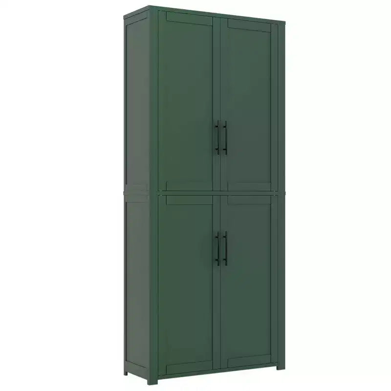 Meuble de rangement autoportant 67x28x15 pouces, en bois blanc, 4 portes, avec portes en bois massif pour salon de maison