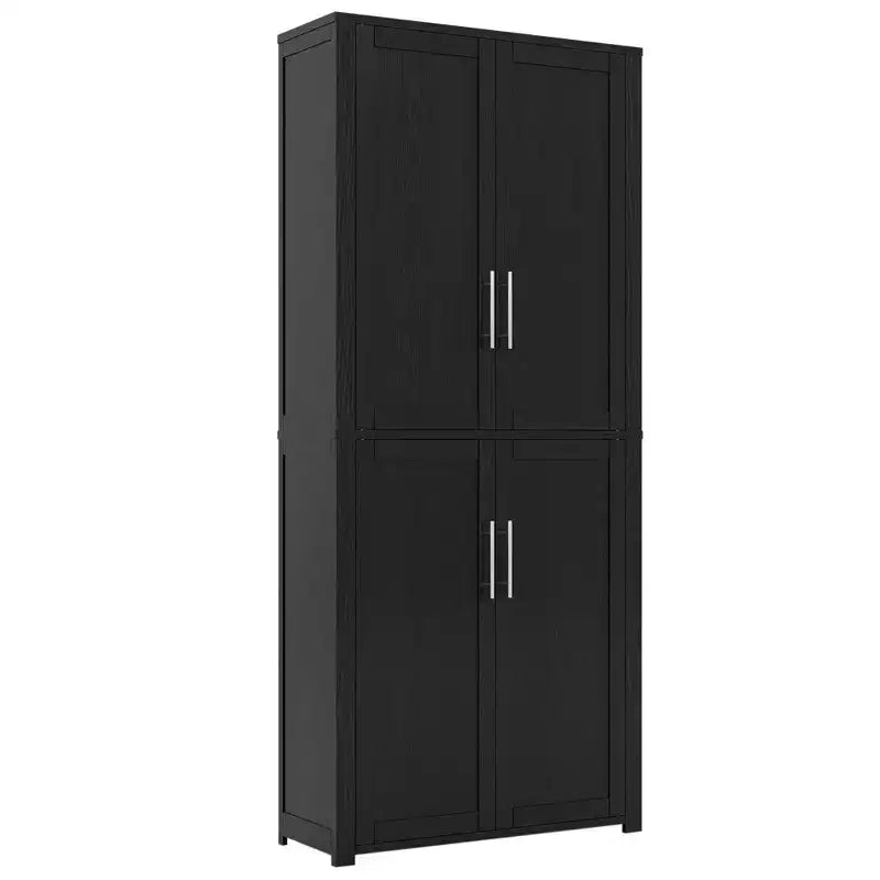 Meuble de rangement autoportant 67x28x15 pouces, en bois blanc, 4 portes, avec portes en bois massif pour salon de maison