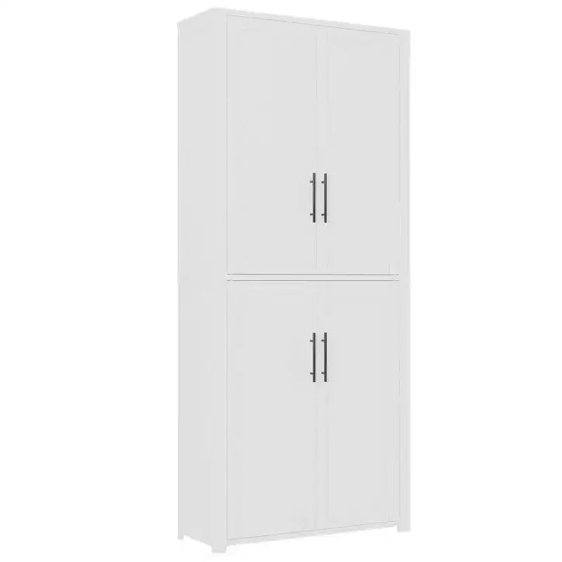 Meuble de rangement autoportant 67x28x15 pouces, en bois blanc, 4 portes, avec portes en bois massif pour salon de maison