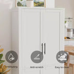 Meuble de rangement autoportant 67x28x15 pouces, en bois blanc, 4 portes, avec portes en bois massif pour salon de maison