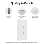 Meuble de rangement autoportant 67x28x15 pouces, en bois blanc, 4 portes, avec portes en bois massif pour salon de maison