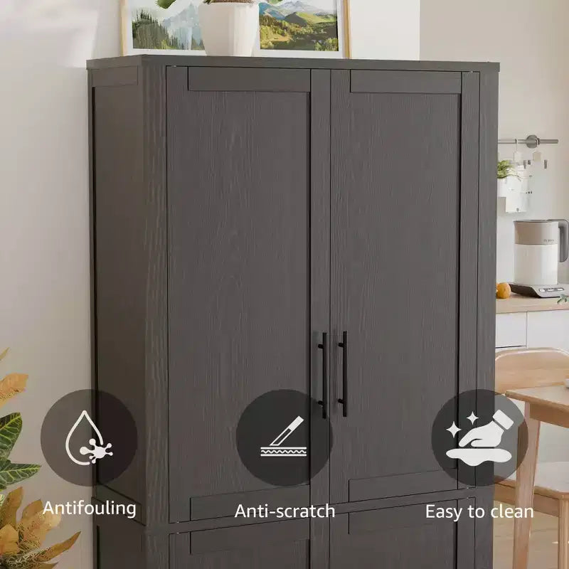 Meuble de rangement autoportant 67x28x15 pouces, en bois blanc, 4 portes, avec portes en bois massif pour salon de maison