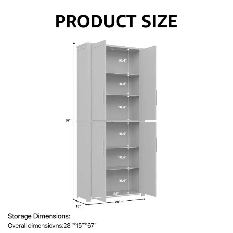 Meuble de rangement autoportant 67x28x15 pouces, en bois blanc, 4 portes, avec portes en bois massif pour salon de maison