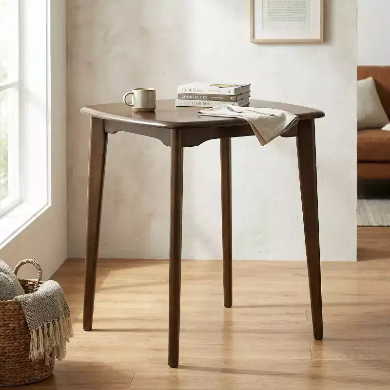 Table de comptoir carrée moderne Lukas en bois d'hévéa avec bord incurvé