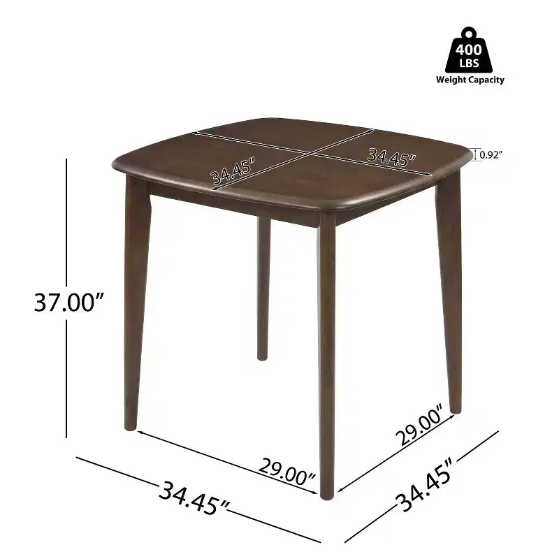 Table de comptoir carrée moderne Lukas en bois d'hévéa avec bord incurvé