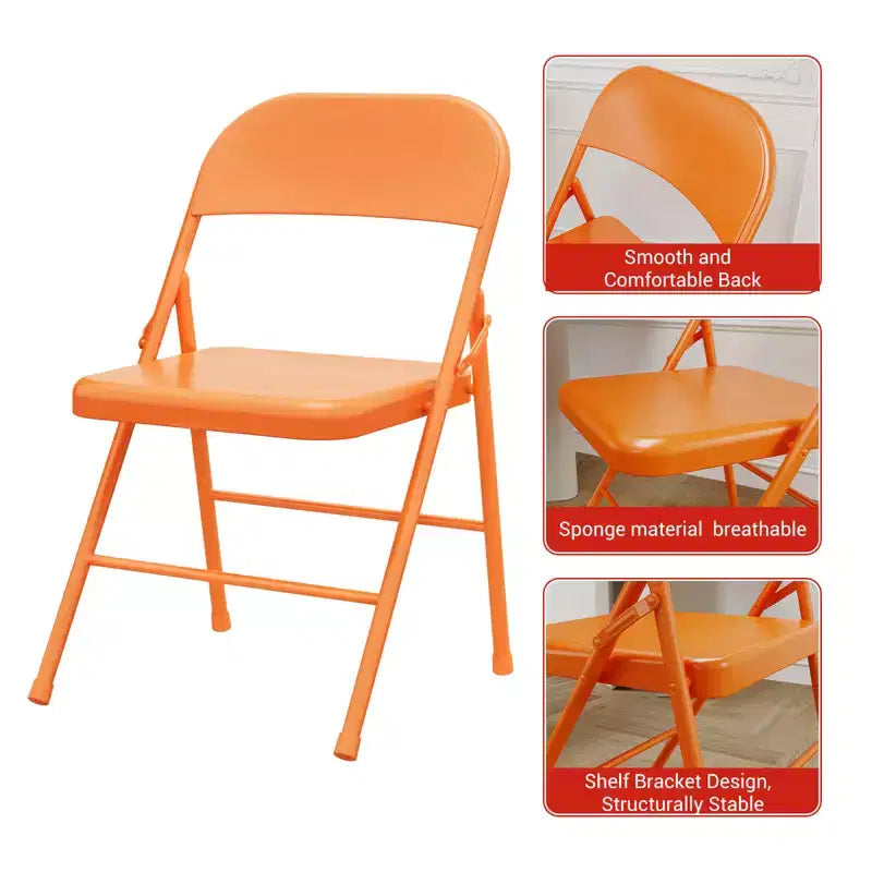 Lot de 2 chaises pliantes, chaises métalliques robustes avec double croisillon, capacité de 159 kg, portables pour le bureau, les mariages, les fêtes, utilisation intérieure et extérieure