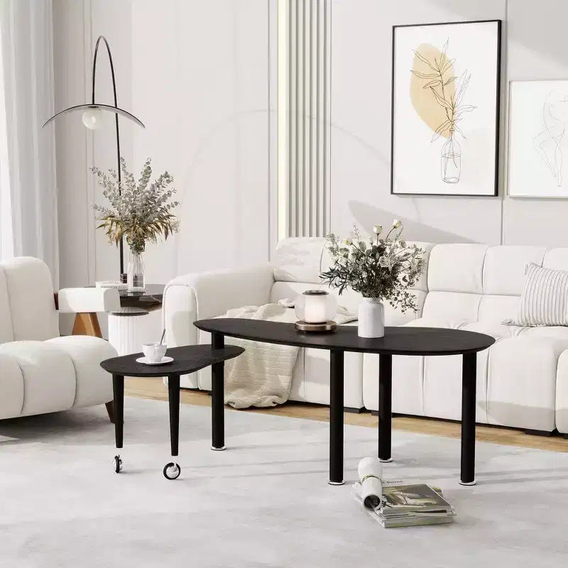 Table basse moderne Ora Maison avec pieds en bois massif et rallonge coulissante pour salon