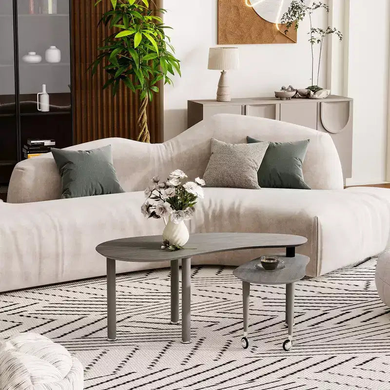 Table basse moderne Ora Maison avec pieds en bois massif et rallonge coulissante pour salon