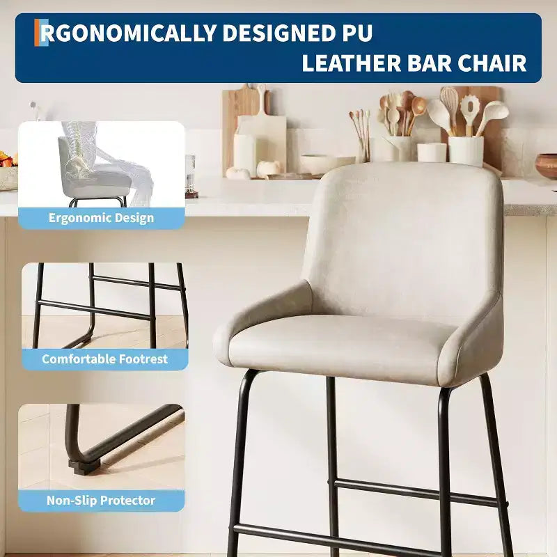 Tabourets de bar en similicuir à hauteur de comptoir, lot de 3/4, hauteur d'assise 67,3 cm, dossier rembourré ergonomique et repose-pieds, cadre en métal robuste, chaises de bar sans accoudoirs rembourrées