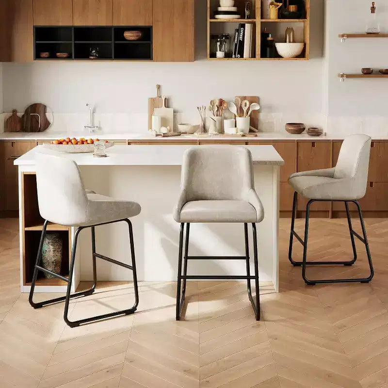 Tabourets de bar en similicuir à hauteur de comptoir, lot de 3/4, hauteur d'assise 67,3 cm, dossier rembourré ergonomique et repose-pieds, cadre en métal robuste, chaises de bar sans accoudoirs rembourrées