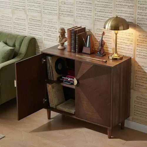 Buffet en bois de style vintage de 99,5 cm, armoire de rangement en noyer avec portes décoratives à effet dégradé, polyvalent pour salon et salle à manger