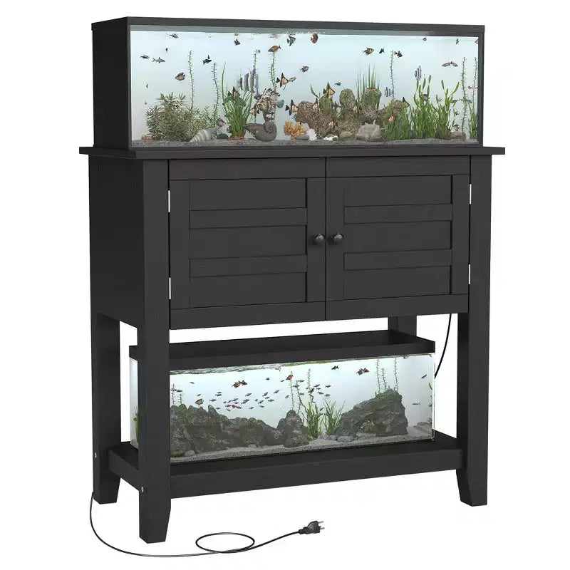 Meuble de support d'aquarium de 75-110 litres à double niveau, conception anti-basculement, rangement ouvert, pour salon, maison
