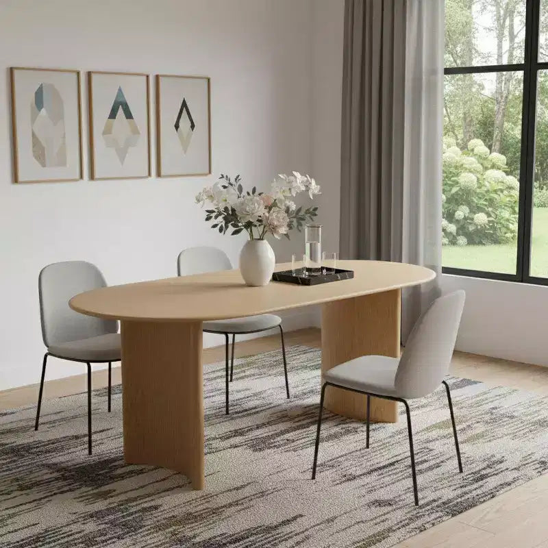 Table de salle à manger ovale à double pied en bois massif naturel 67 po