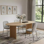 Table de salle à manger ovale à double pied en bois massif naturel 67 po