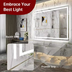 Miroir de salle de bain mural LED 48x36 incassable, miroir de courtoisie anti-buée ETL à intensité variable en continu