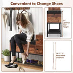 Banc d'entrée meuble à chaussures avec boîte à couvercle rabattable et 2 armoires à portes, coussin de siège en PVC