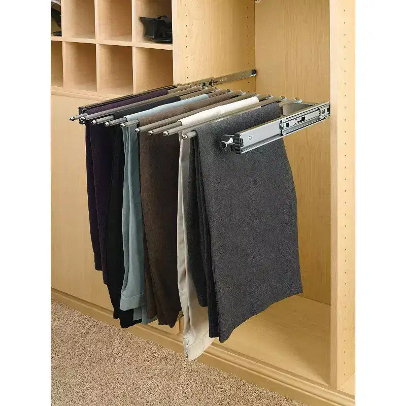 Cadre coulissant de 24 po pour 9 paires de pantalons, support de rangement pour placard, organisation de l'espace, Chrome, PSC-2414CR