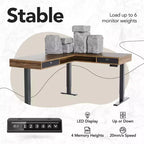 Bureau d'angle électrique en forme de L de 160 x 135 cm avec 2 tiroirs de rangement et un caisson de classement, bureau d'ordinateur réglable en hauteur, couleur noyer