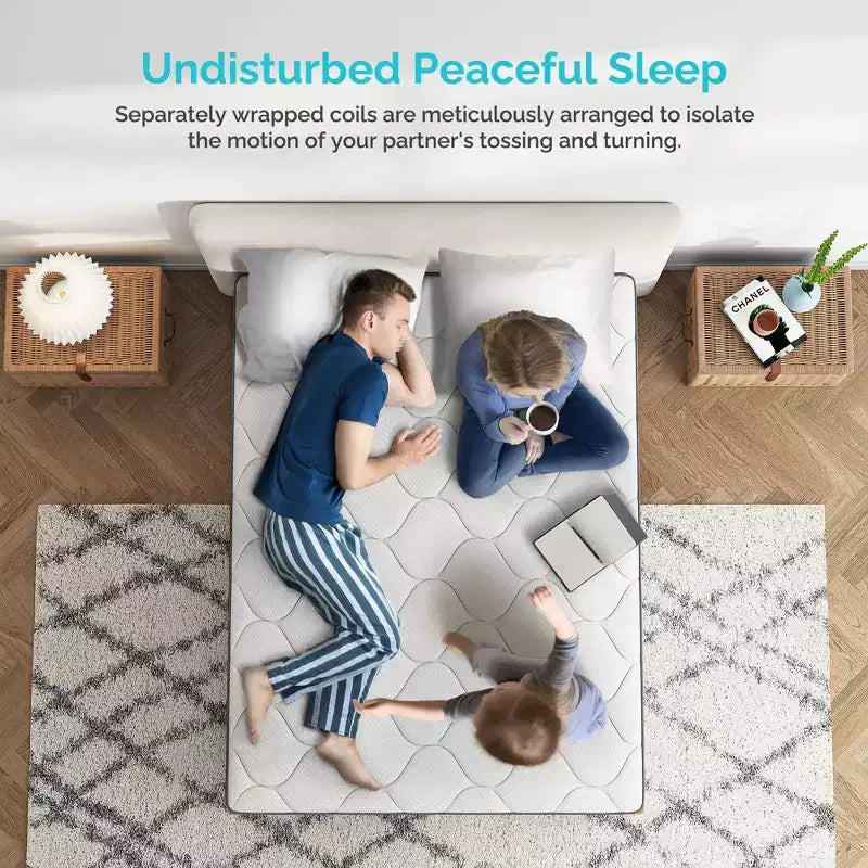 Matelas hybride rafraîchissant à 8 ressorts ensachés et 5 zones d'isolation des mouvements, avec ressorts plus épais pour un soutien durable - Fermeté moyenne - Compatible avec les lits plateformes