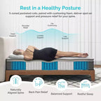 Matelas hybride rafraîchissant à 8 ressorts ensachés et 5 zones d'isolation des mouvements, avec ressorts plus épais pour un soutien durable - Fermeté moyenne - Compatible avec les lits plateformes