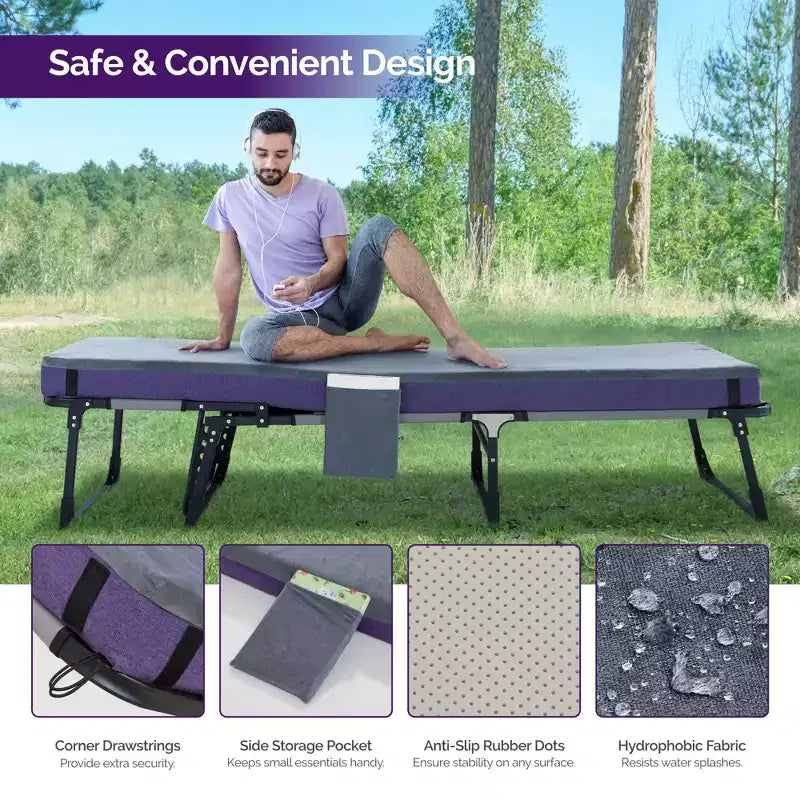 Matelas d'extérieur de 10 cm pour camping et VR avec poche latérale, imperméable, portable, pliable