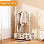 Portant à Vêtements Roulant avec Roues et Rangement Panier, Grand Porte-Manteau Métallique Mobile Portants Décoratifs pour Suspendre les Vêtements