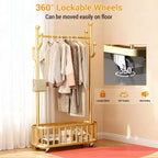 Portant à Vêtements Roulant avec Roues et Rangement Panier, Grand Porte-Manteau Métallique Mobile Portants Décoratifs pour Suspendre les Vêtements