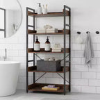 Étagère de rangement à 5 niveaux avec crochets, étagères ouvertes, design grain de bois rustique, pieds réglables Marron+Noir (1 ou 2 pièces)