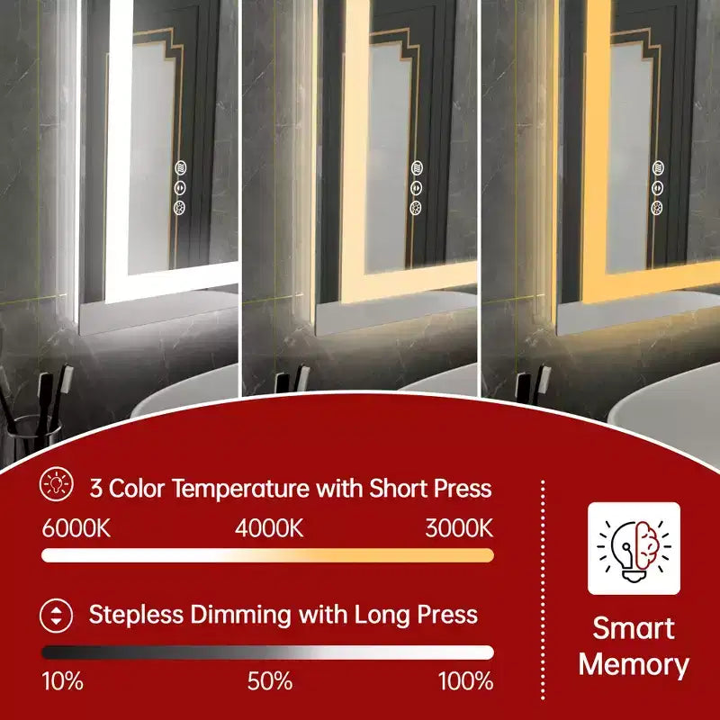 SUMERAIN Miroir de Salle de Bain Mural 48x30 avec 3 Couleurs, Miroir de Maquillage Intelligent LED Anti-Buée ETL avec Lumière