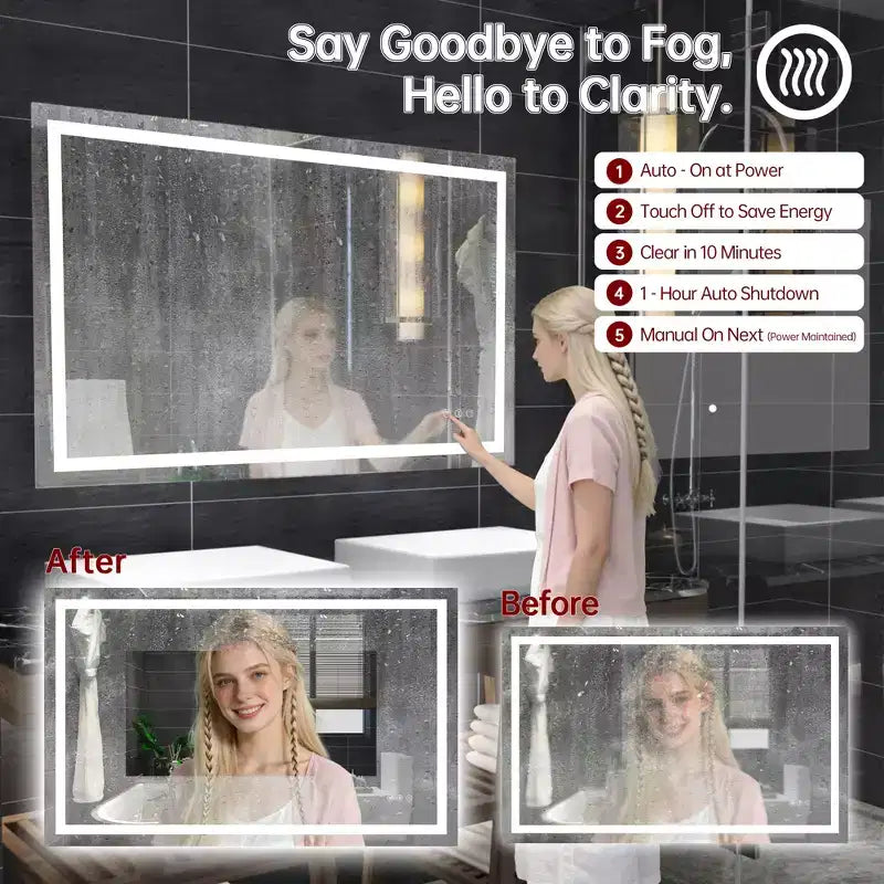 SUMERAIN Miroir de Salle de Bain Mural 48x30 avec 3 Couleurs, Miroir de Maquillage Intelligent LED Anti-Buée ETL avec Lumière