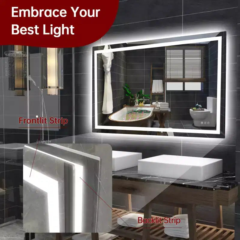 SUMERAIN Miroir de Salle de Bain Mural 48x30 avec 3 Couleurs, Miroir de Maquillage Intelligent LED Anti-Buée ETL avec Lumière