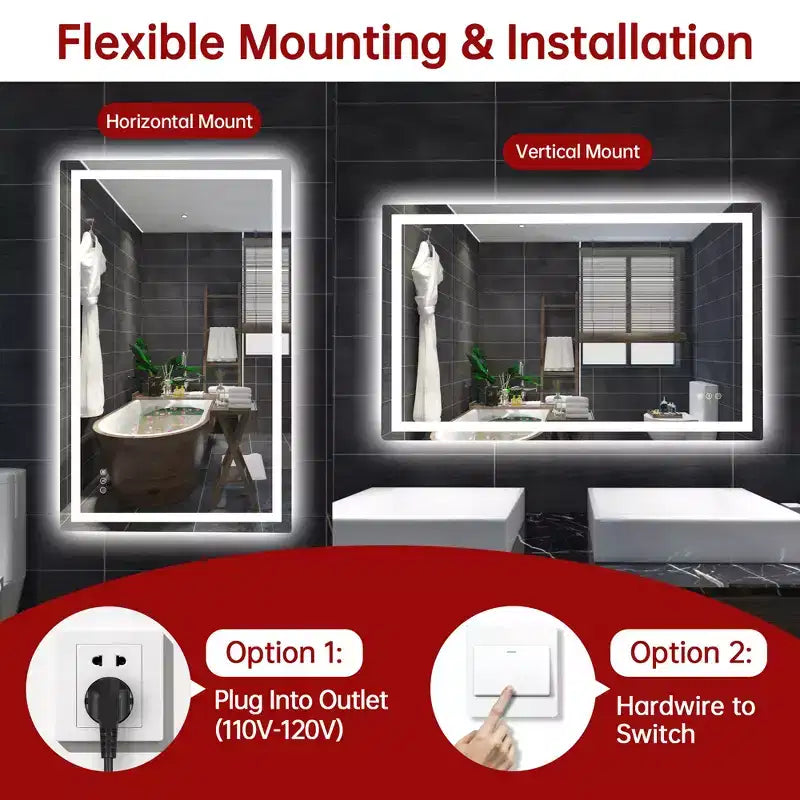 SUMERAIN Miroir de Salle de Bain Mural 48x30 avec 3 Couleurs, Miroir de Maquillage Intelligent LED Anti-Buée ETL avec Lumière