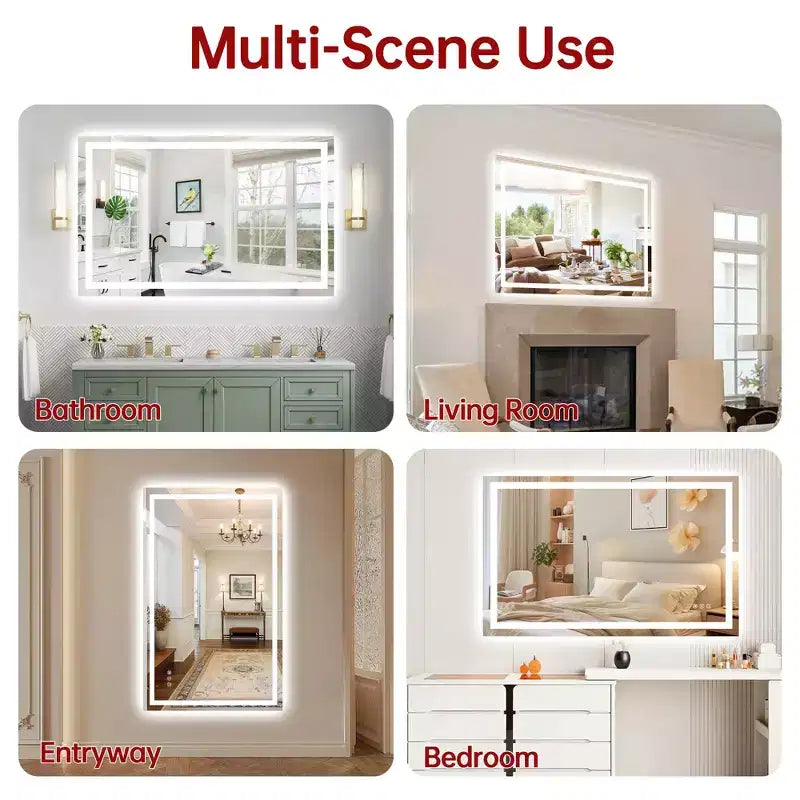 SUMERAIN Miroir de Salle de Bain Mural 48x30 avec 3 Couleurs, Miroir de Maquillage Intelligent LED Anti-Buée ETL avec Lumière