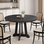 Table à manger ronde de 120 cm pour 4-6 personnes, table de cuisine en bois noir avec pied central et pieds réglables