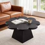 Table basse moderne Art Leon, table centrale ronde en forme de pétale avec base en bois d'hévéa pour salon