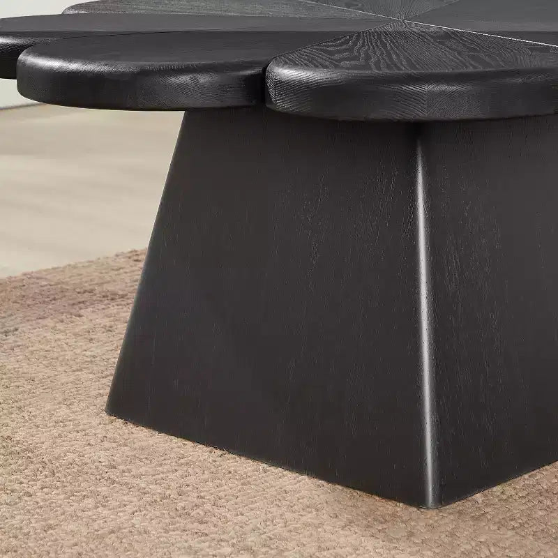 Table basse moderne Art Leon, table centrale ronde en forme de pétale avec base en bois d'hévéa pour salon