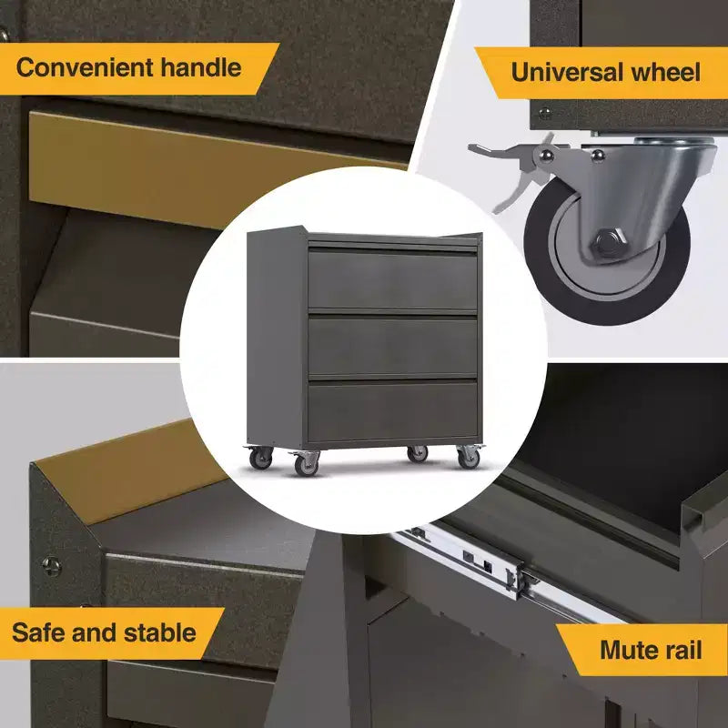 AOBABO Armoire de rangement à dossiers en acier verrouillable avec étagères réglables et roulettes pour l'organisation à la maison, à l'école, au bureau et dans le garage, Noir