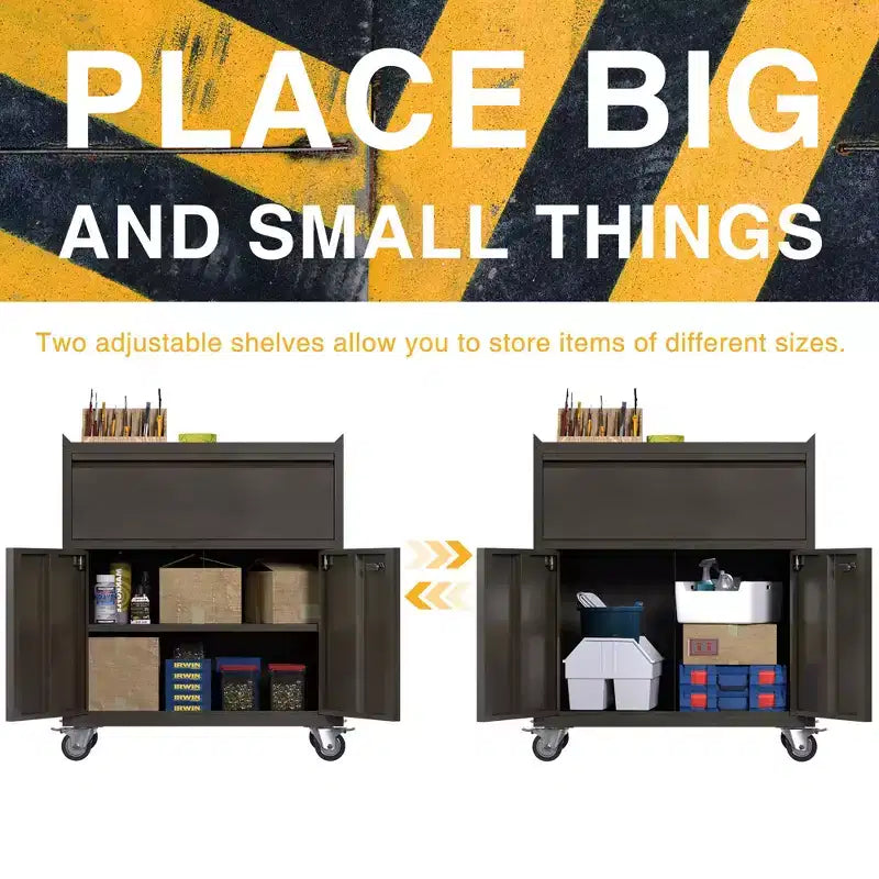 AOBABO Armoire de rangement à dossiers en acier verrouillable avec étagères réglables et roulettes pour l'organisation à la maison, à l'école, au bureau et dans le garage, Noir
