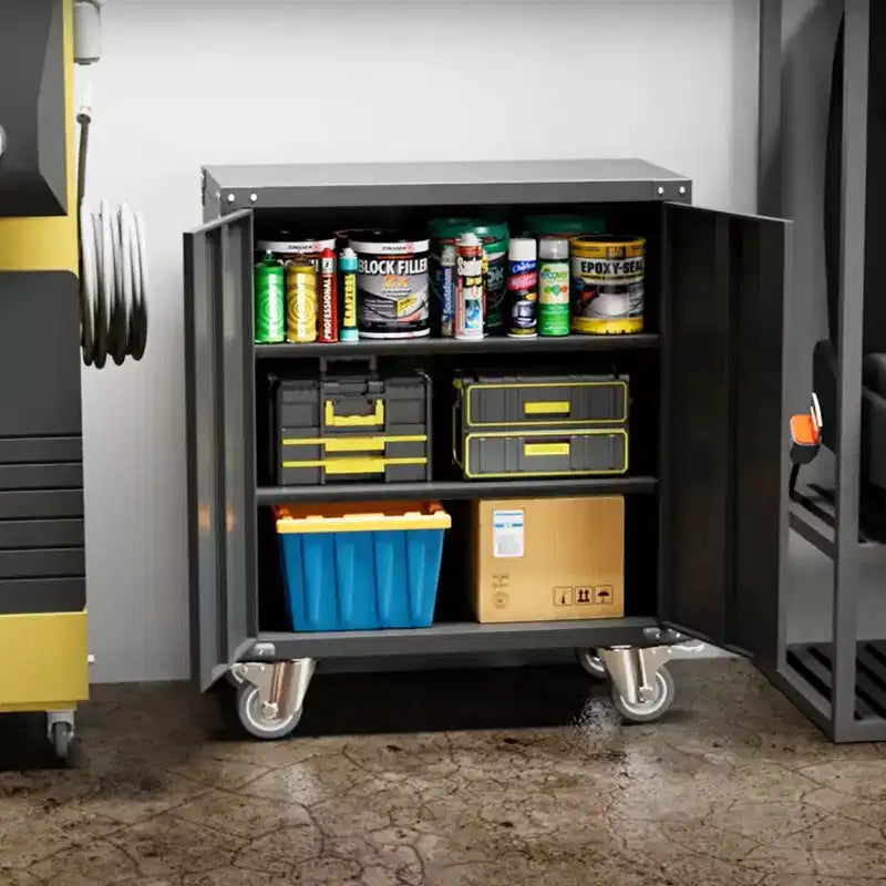 AOBABO Armoire de rangement à dossiers en acier verrouillable avec étagères réglables et roulettes pour l'organisation à la maison, à l'école, au bureau et dans le garage, Noir
